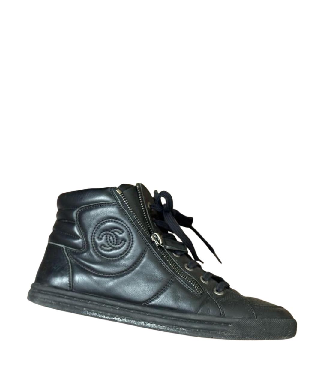 CHANEL Черные кожаные кеды, фото 1