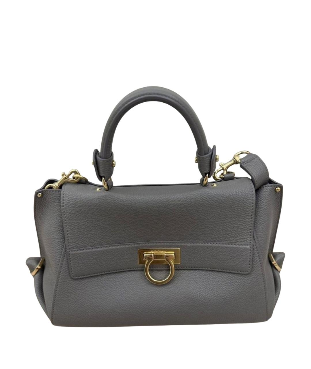 FERRAGAMO Серая кожаная сумка с короткими ручками, фото 1