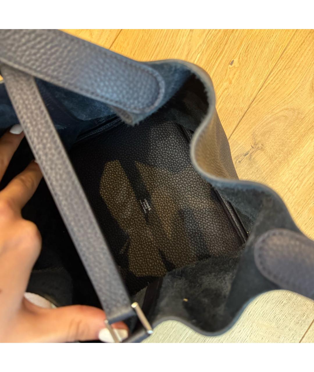 HERMES Черная кожаная сумка с короткими ручками, фото 5