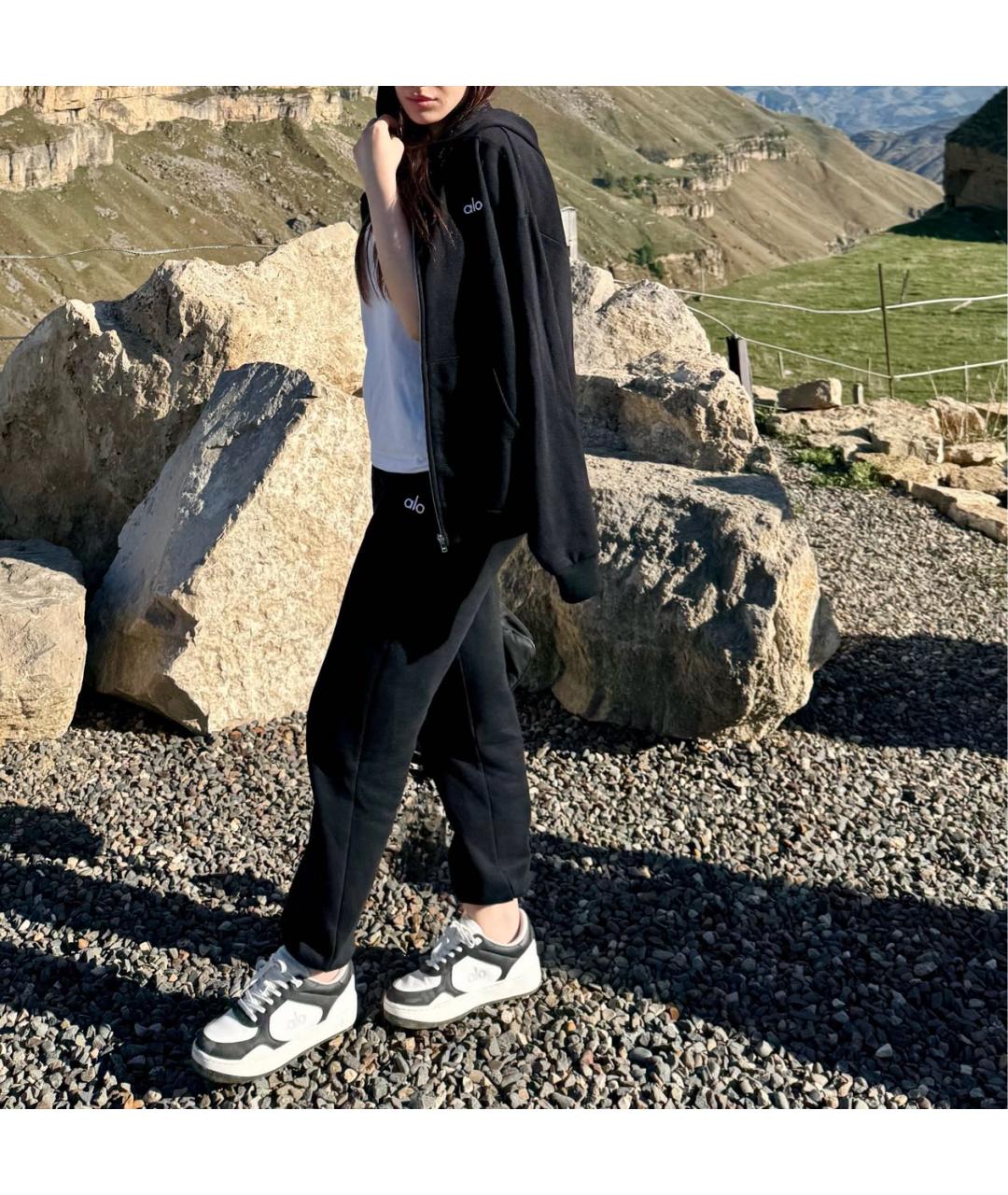 ALO YOGA Черный хлопковый костюм с брюками, фото 5