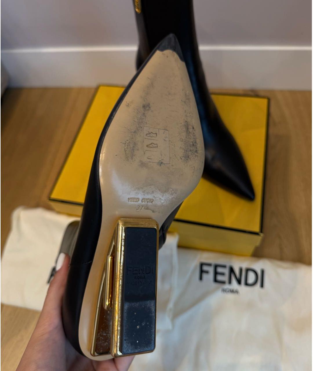 FENDI Черные кожаные ботильоны, фото 6