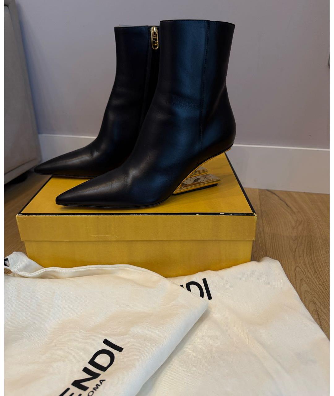 FENDI Черные кожаные ботильоны, фото 3