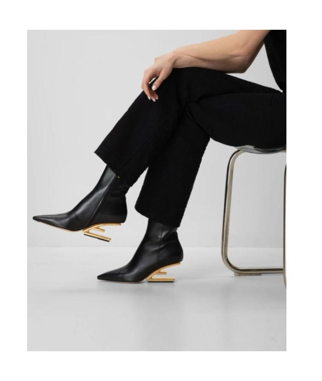 FENDI Черные кожаные ботильоны, фото 2