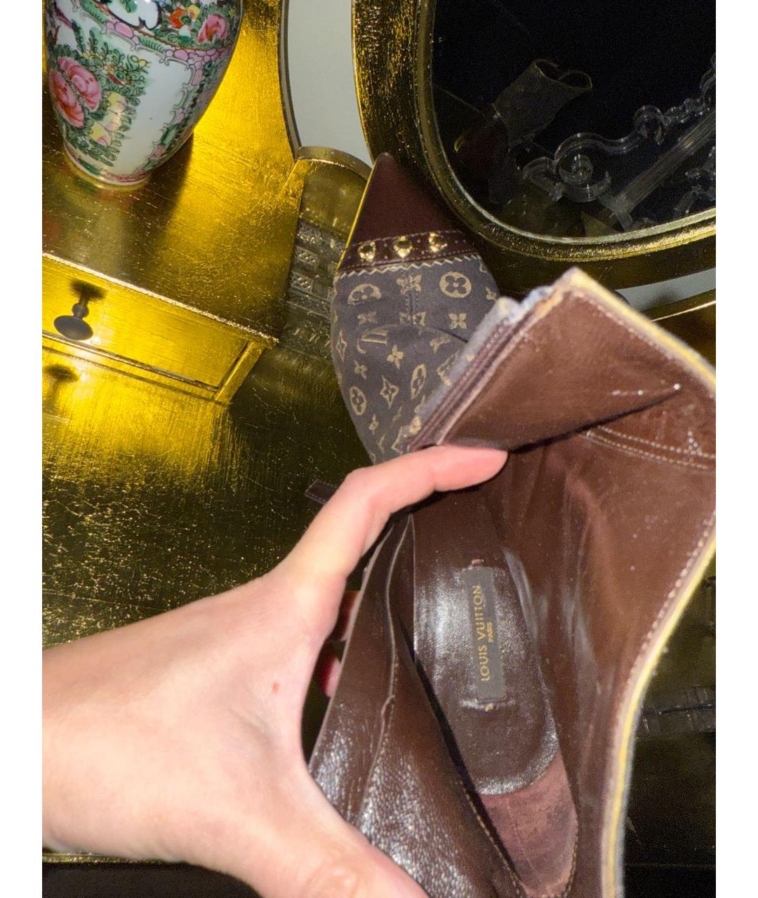 LOUIS VUITTON Коричневые кожаные ботильоны, фото 7