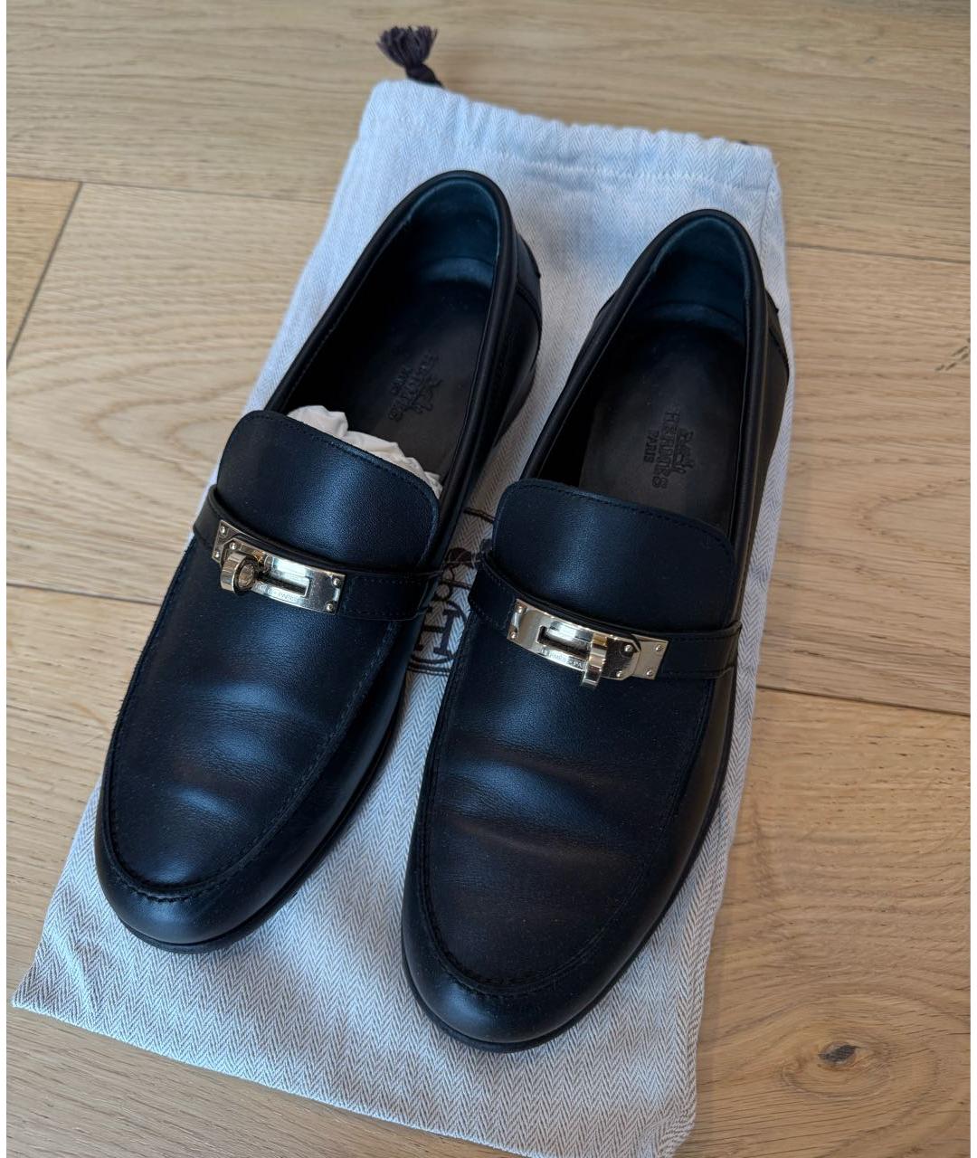 HERMES Черные кожаные лоферы, фото 2