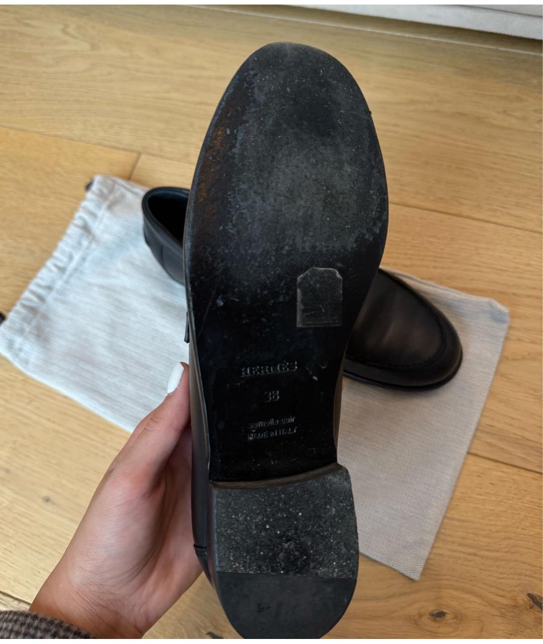 HERMES Черные кожаные лоферы, фото 5