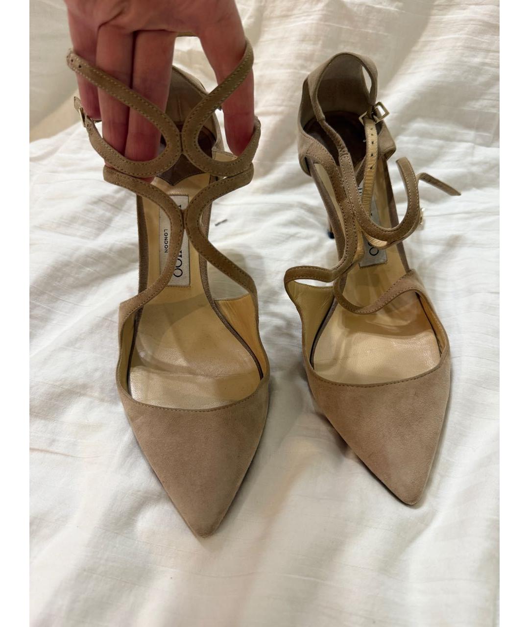 JIMMY CHOO Бежевые замшевые босоножки, фото 5