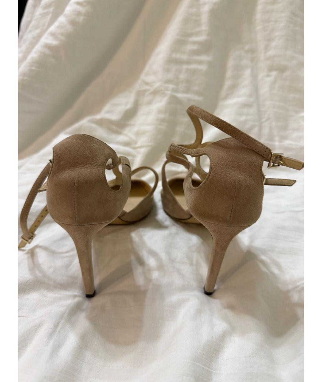 JIMMY CHOO Бежевые замшевые босоножки, фото 3