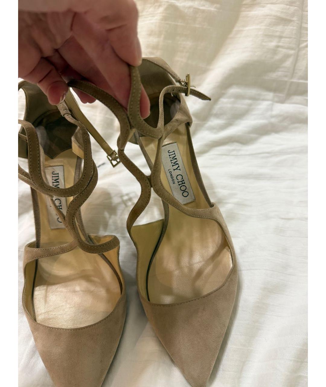 JIMMY CHOO Бежевые замшевые босоножки, фото 6