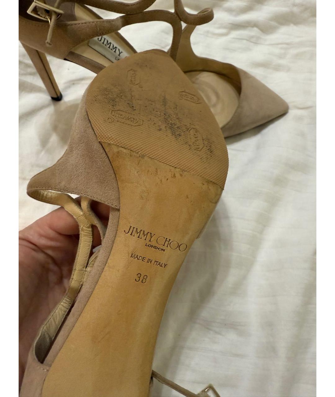 JIMMY CHOO Бежевые замшевые босоножки, фото 4