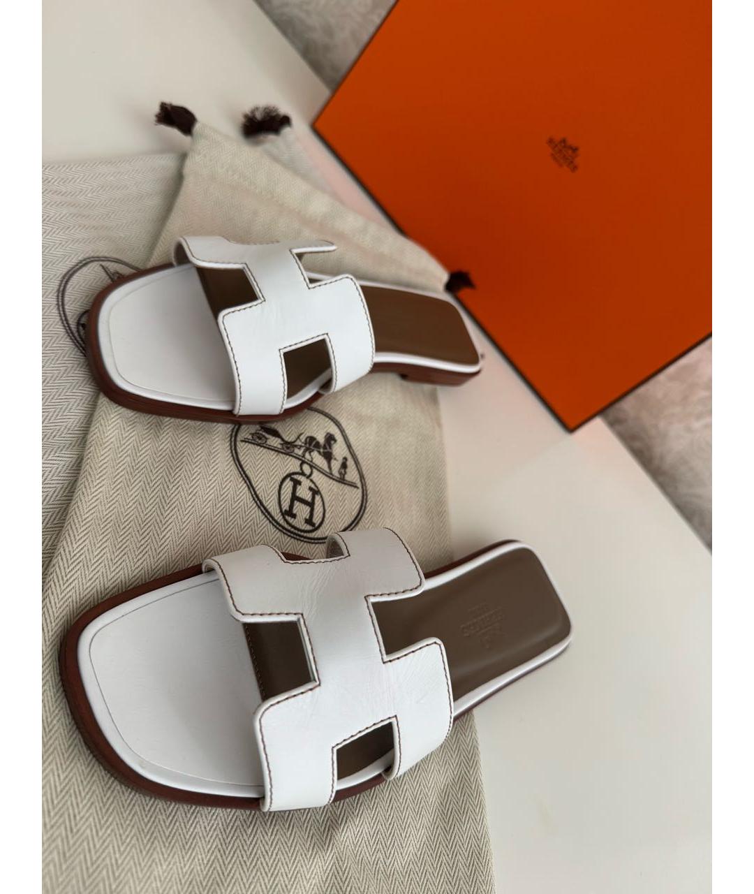 HERMES Белые кожаные босоножки, фото 5