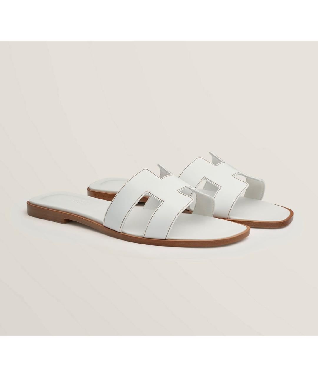 HERMES Белые кожаные босоножки, фото 2