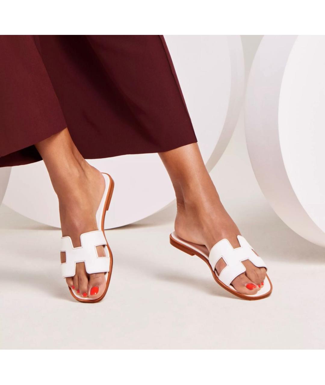 HERMES Белые кожаные босоножки, фото 7