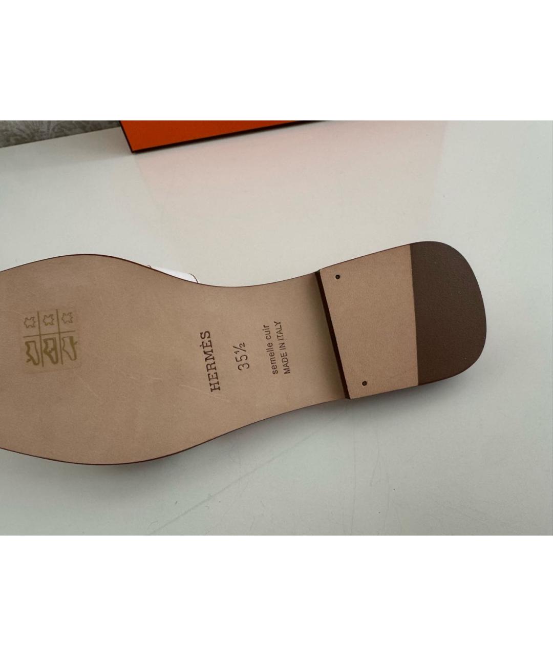 HERMES Белые кожаные босоножки, фото 6
