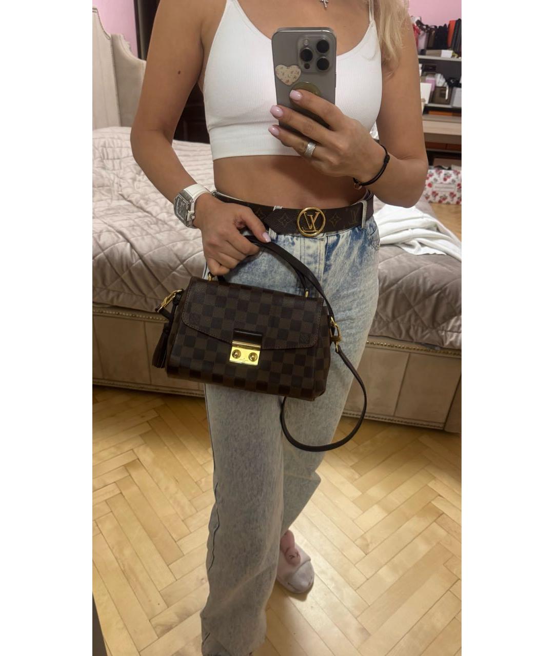 LOUIS VUITTON Коричневая кожаная сумка с короткими ручками, фото 3