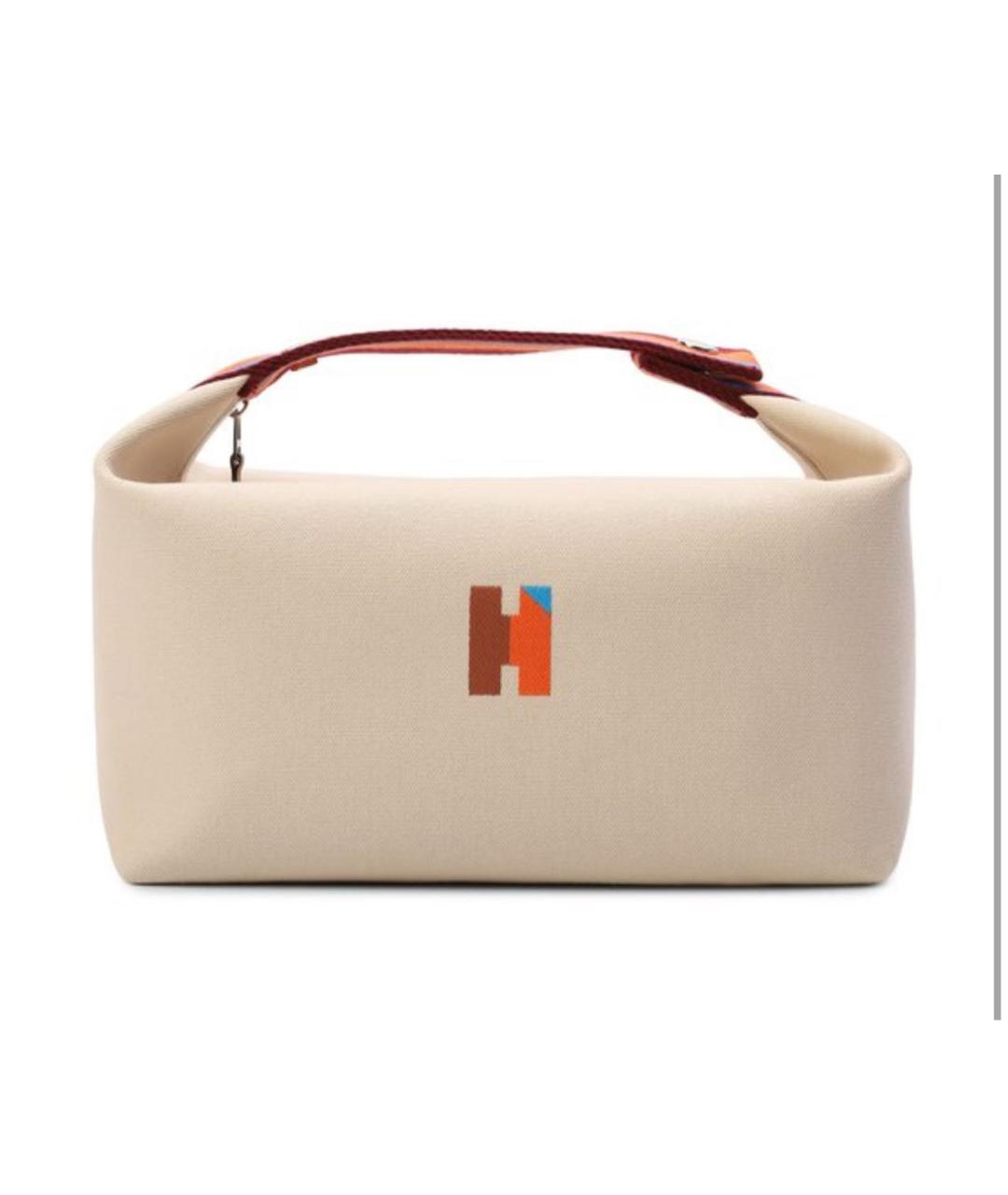 HERMES Бежевая тканевая косметичка, фото 6