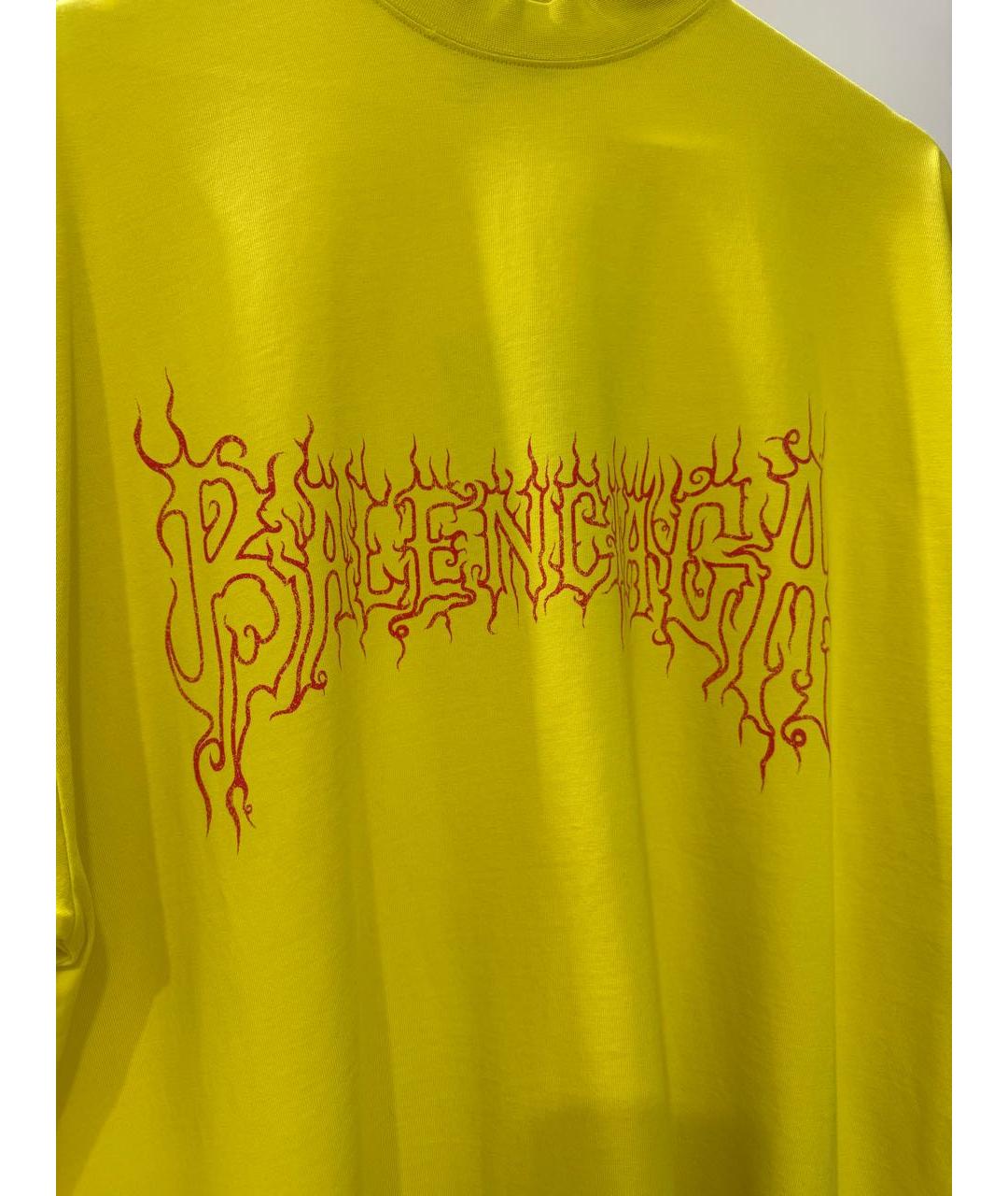 BALENCIAGA Желтая хлопковая футболка, фото 4