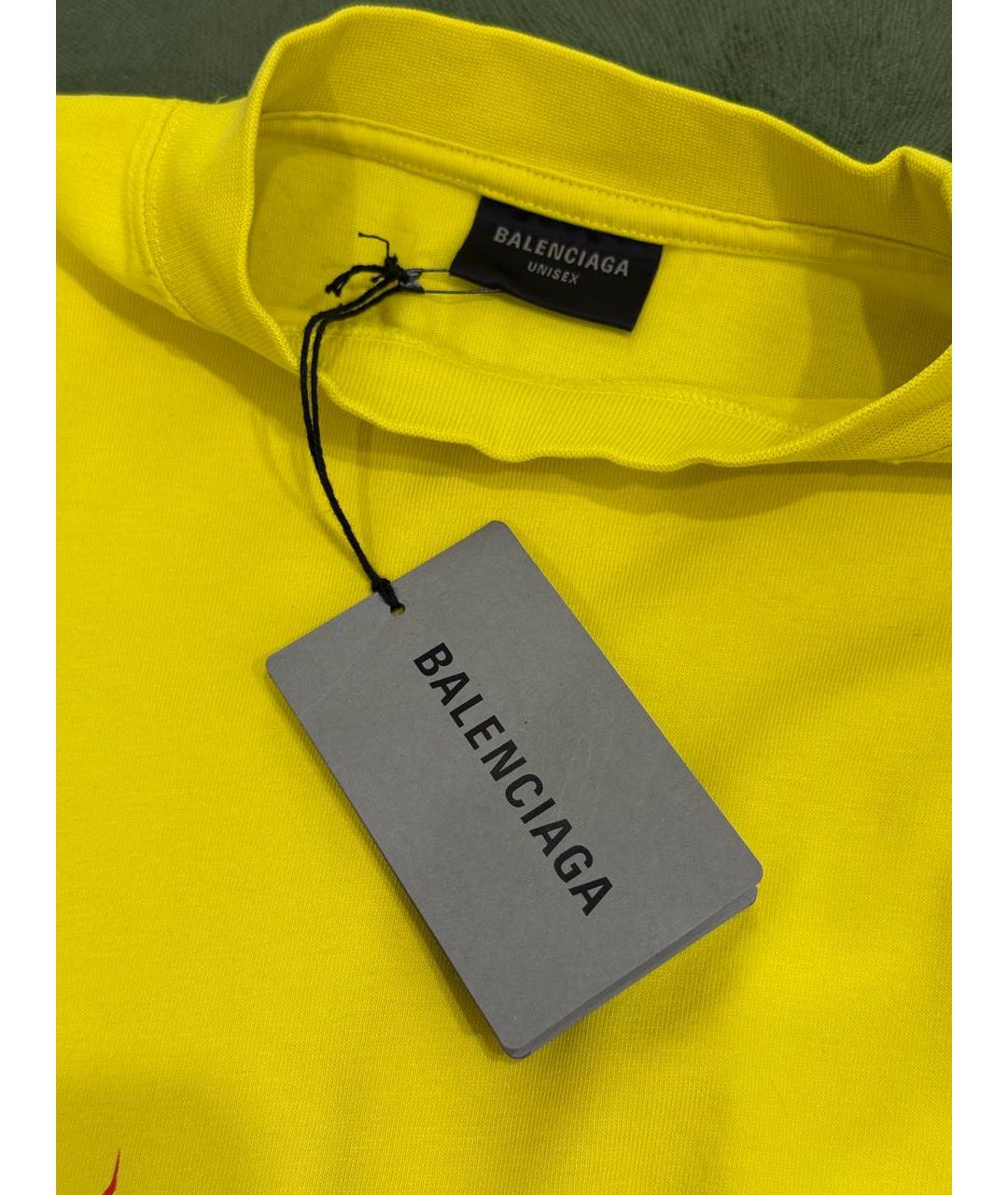 BALENCIAGA Желтая хлопковая футболка, фото 3