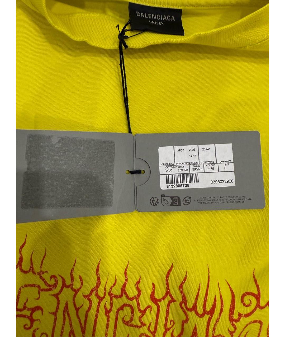 BALENCIAGA Желтая хлопковая футболка, фото 7