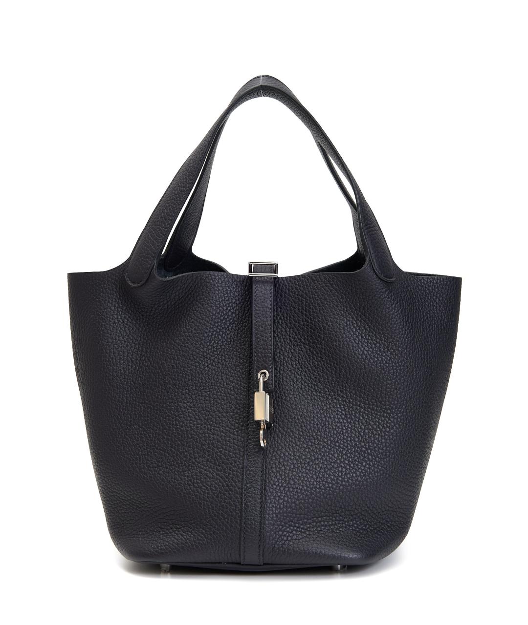 HERMES Черная кожаная сумка с короткими ручками, фото 1