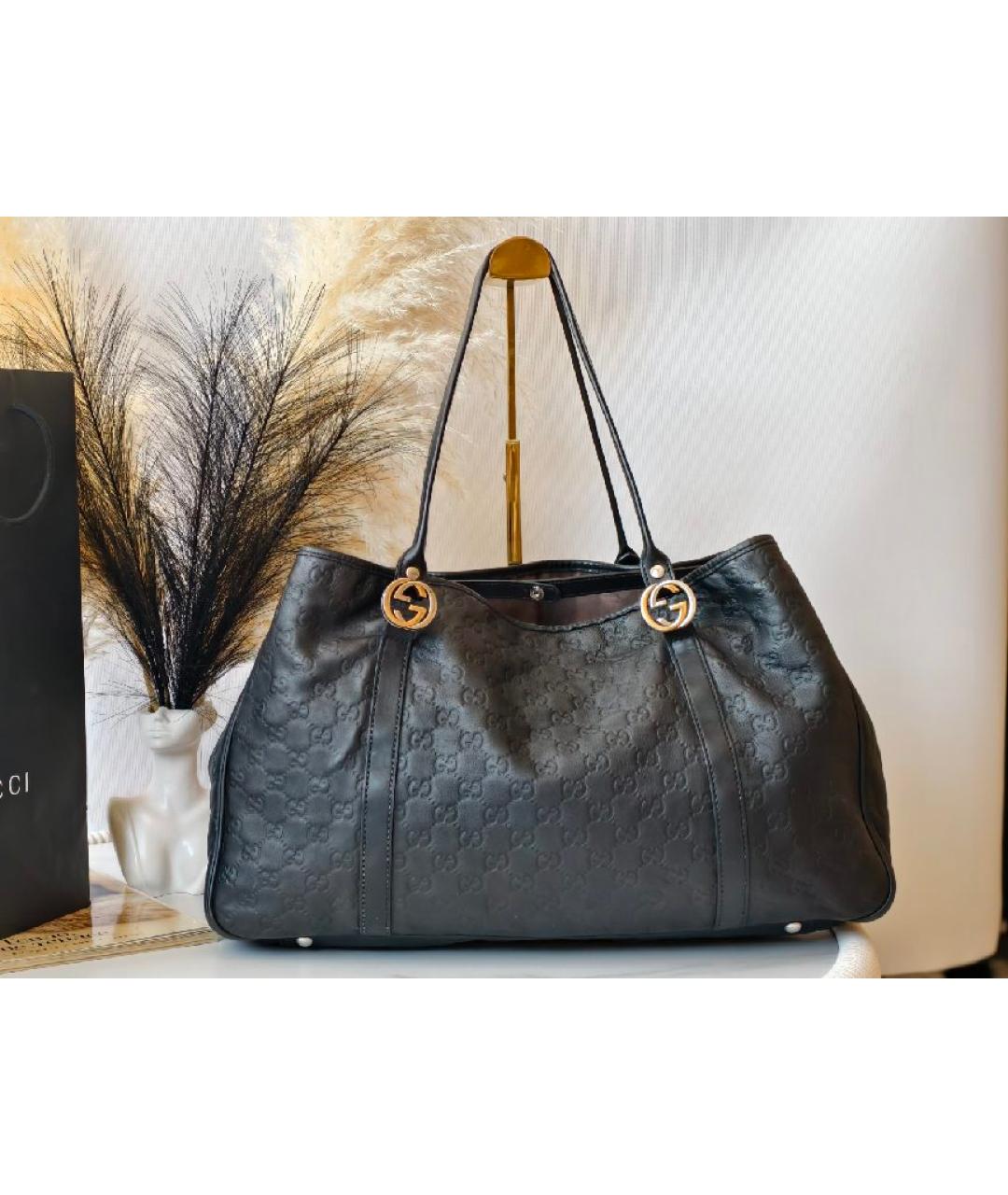 GUCCI Черная кожаная сумка с короткими ручками, фото 2