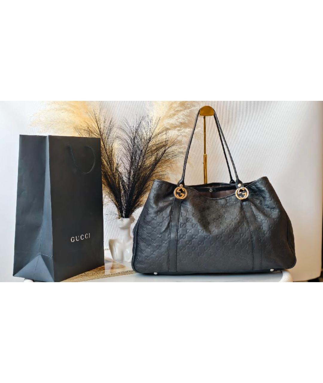 GUCCI Черная кожаная сумка с короткими ручками, фото 8