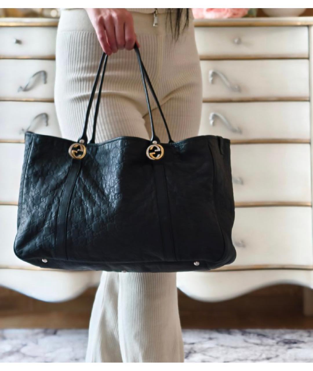 GUCCI Черная кожаная сумка с короткими ручками, фото 7