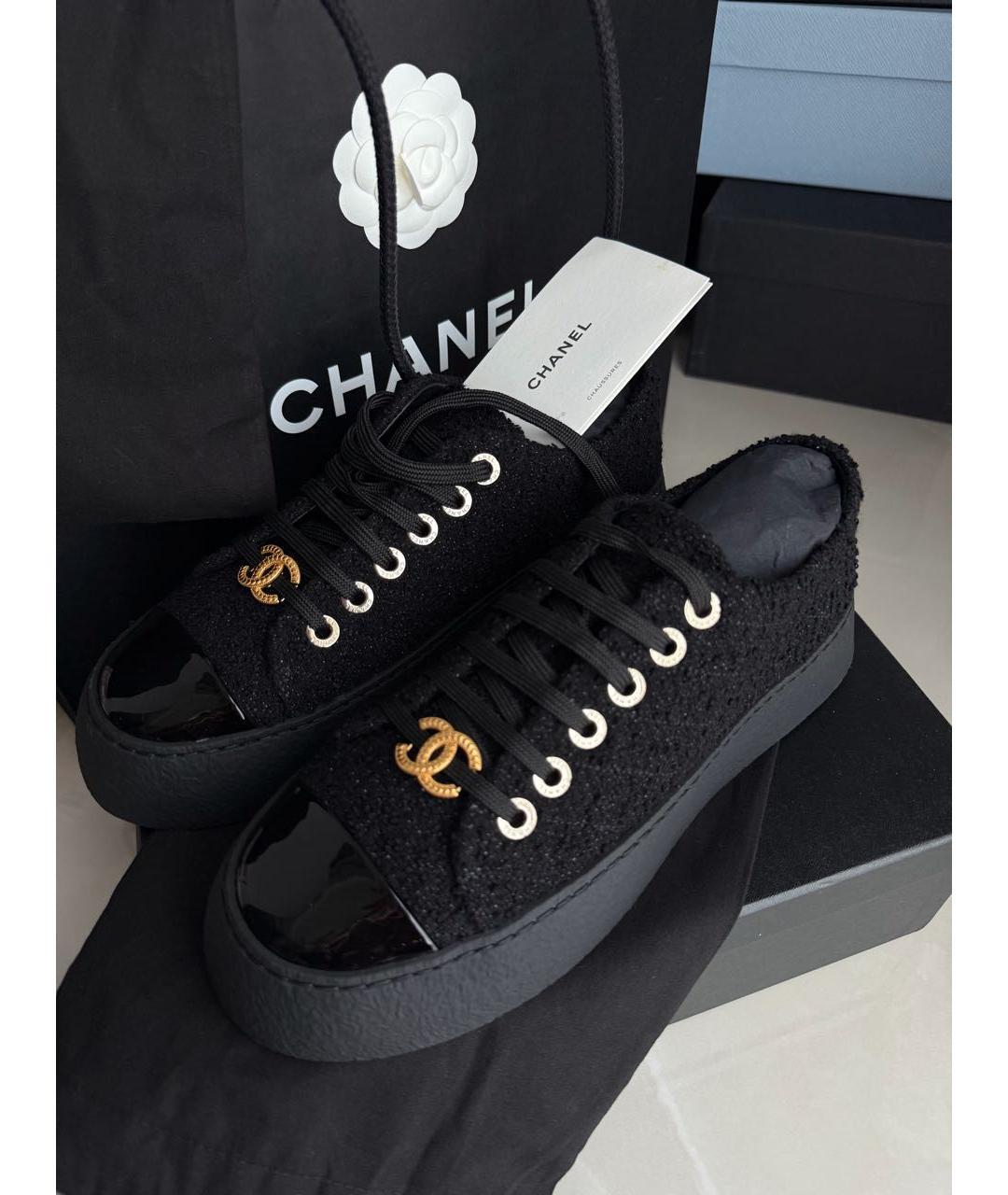 CHANEL Черные кожаные кеды, фото 4