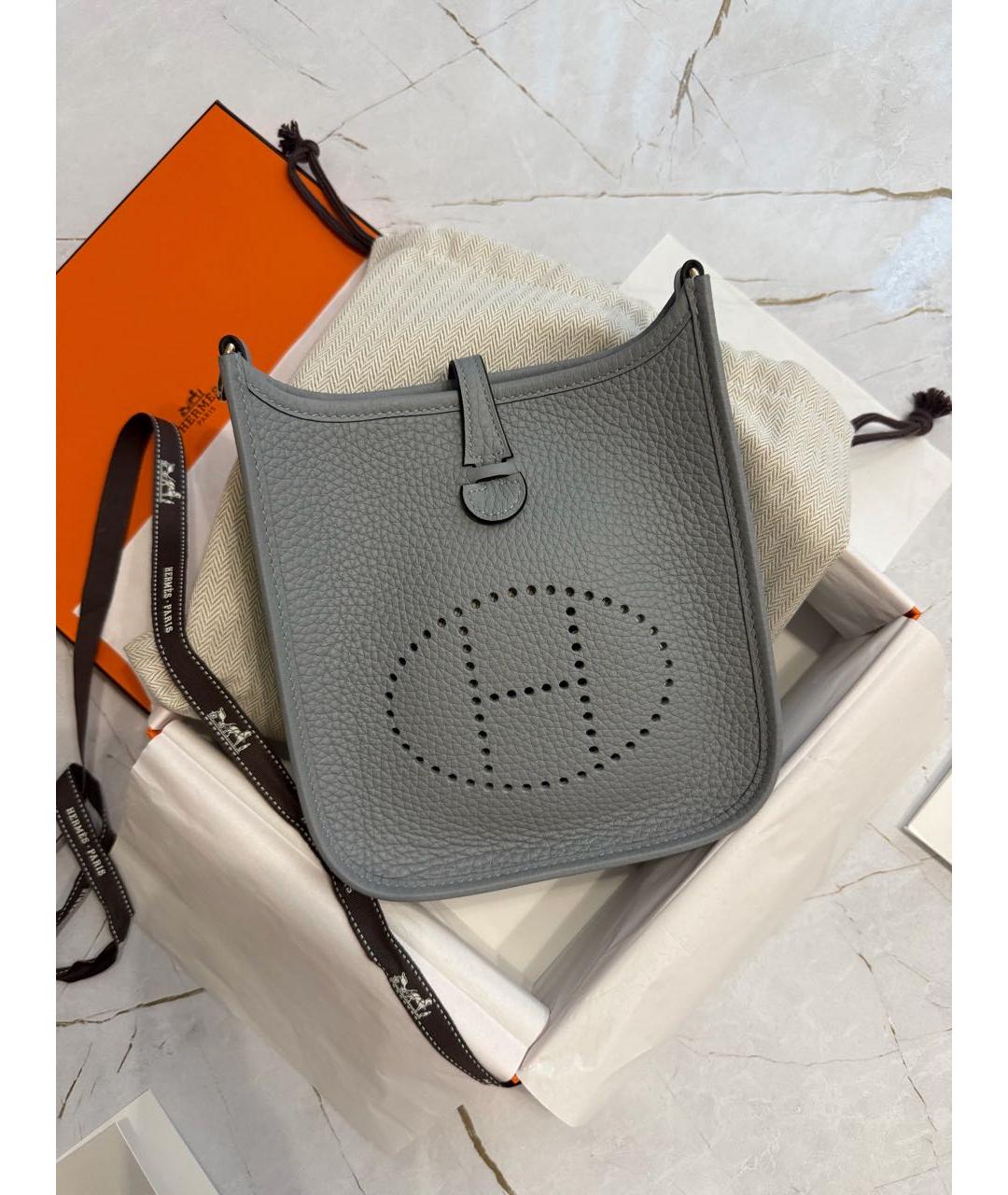 HERMES Серая кожаная сумка через плечо, фото 4