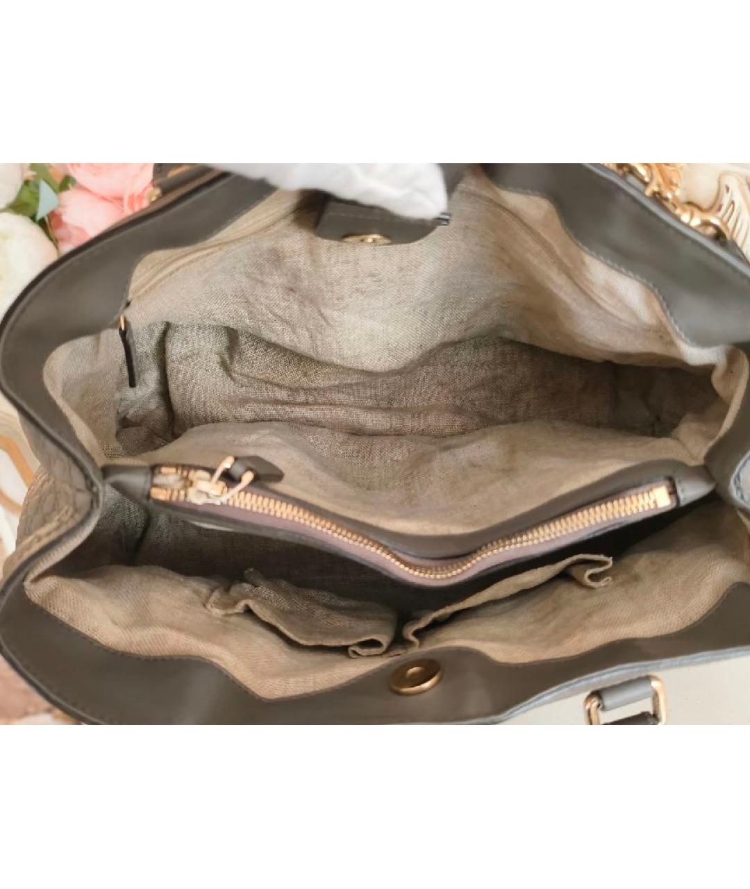 GUCCI Серая кожаная сумка с короткими ручками, фото 7