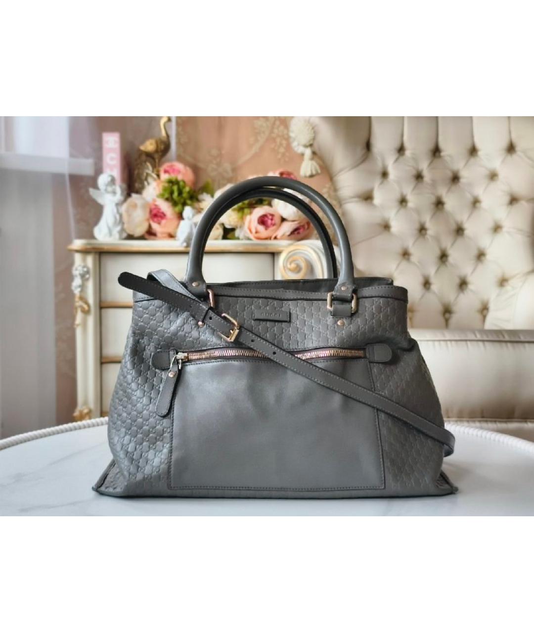 GUCCI Серая кожаная сумка с короткими ручками, фото 2