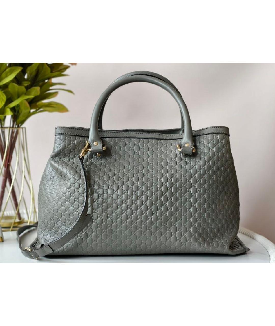 GUCCI Серая кожаная сумка с короткими ручками, фото 3