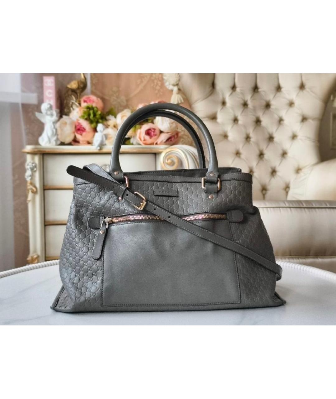 GUCCI Серая кожаная сумка с короткими ручками, фото 9