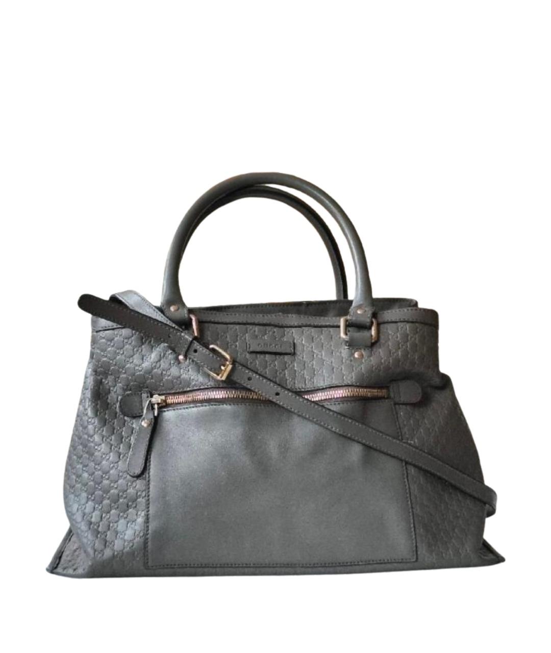 GUCCI Серая кожаная сумка с короткими ручками, фото 1