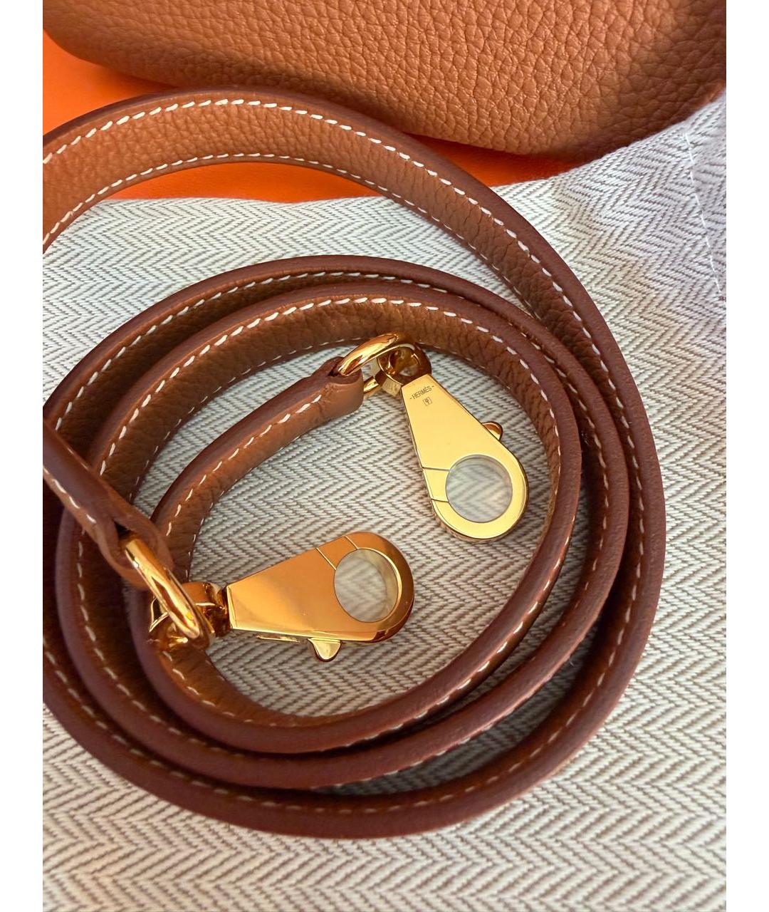 HERMES Коричневая кожаная сумка с короткими ручками, фото 7