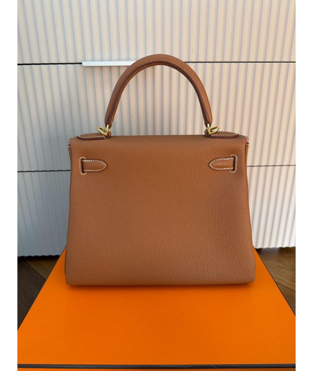 HERMES Коричневая кожаная сумка с короткими ручками, фото 3