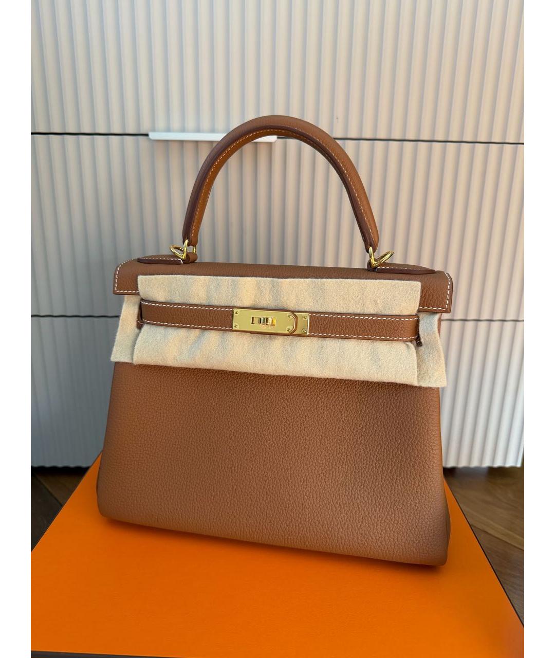 HERMES Коричневая кожаная сумка с короткими ручками, фото 9