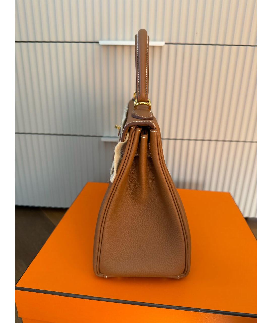 HERMES Коричневая кожаная сумка с короткими ручками, фото 2