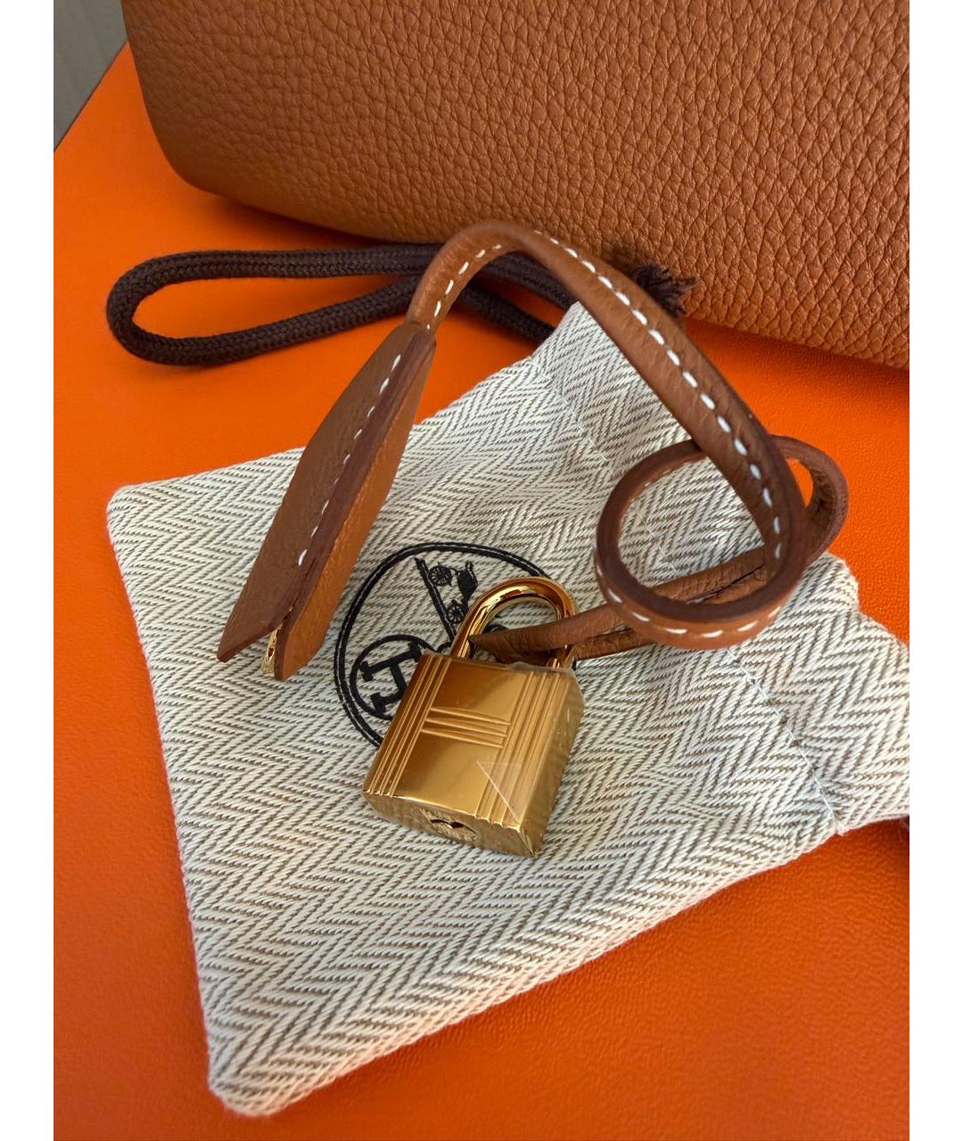 HERMES Коричневая кожаная сумка с короткими ручками, фото 6