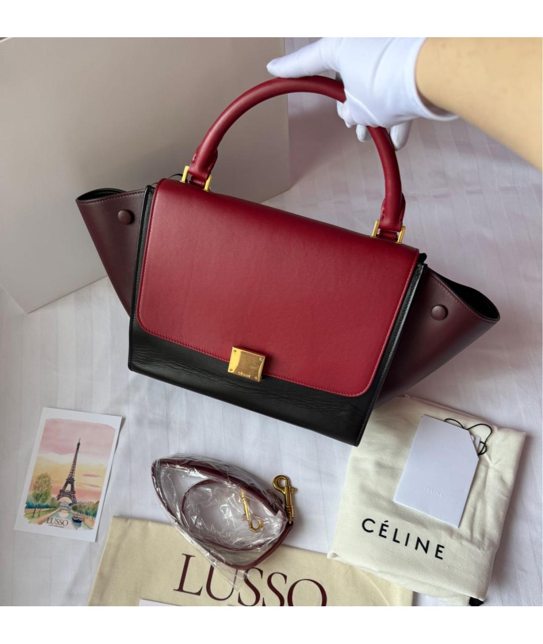 CELINE Бордовая кожаная сумка с короткими ручками, фото 2