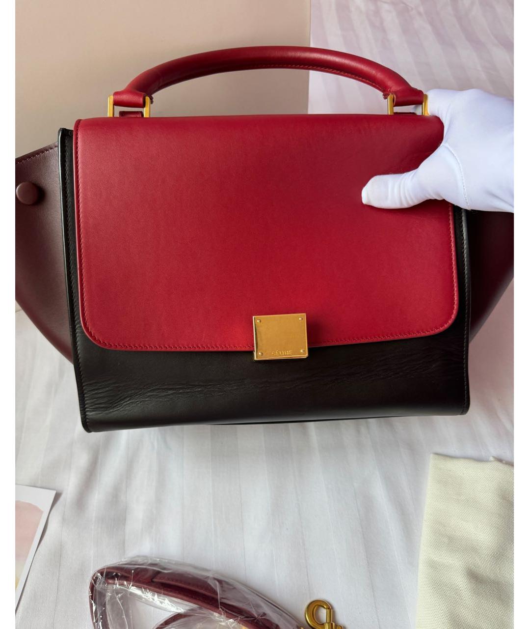 CELINE Бордовая кожаная сумка с короткими ручками, фото 7