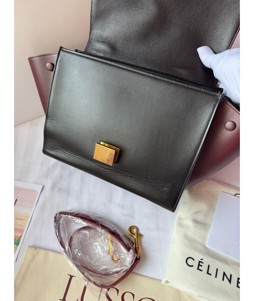 CELINE Бордовая кожаная сумка с короткими ручками, фото 5