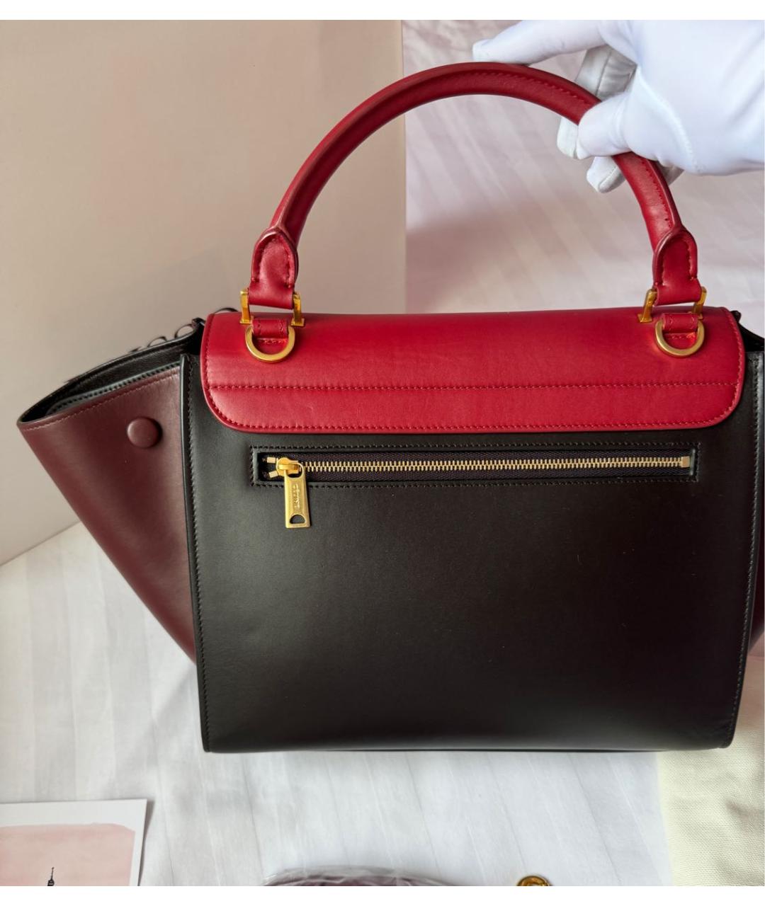 CELINE Бордовая кожаная сумка с короткими ручками, фото 4