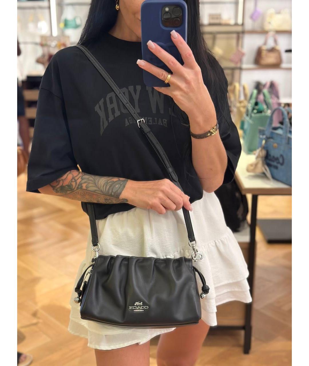 COACH Черная кожаная сумка через плечо, фото 2