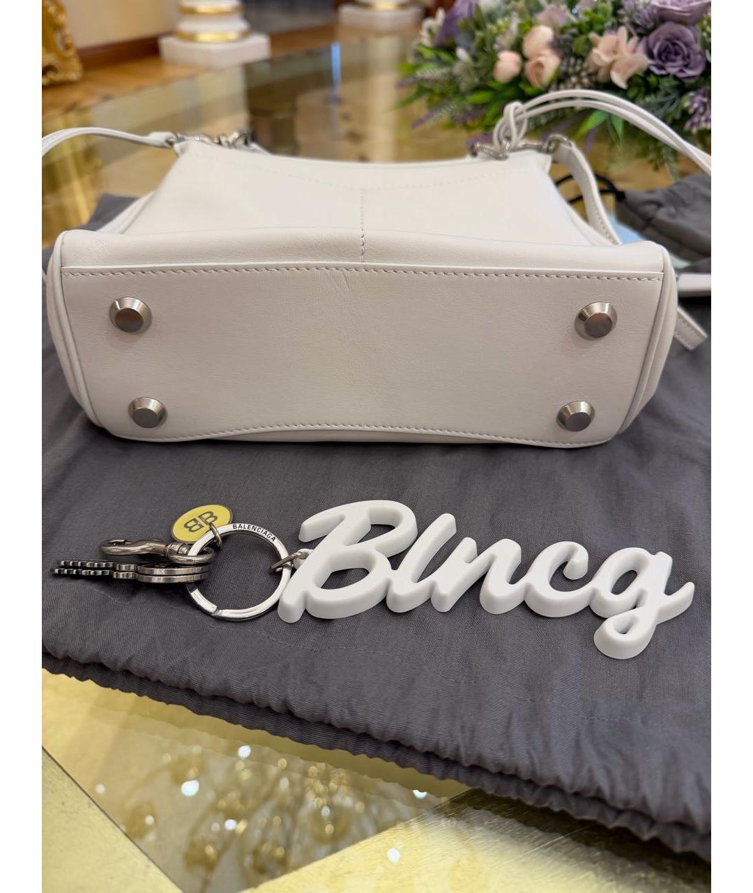 BALENCIAGA Белая кожаная сумка через плечо, фото 5