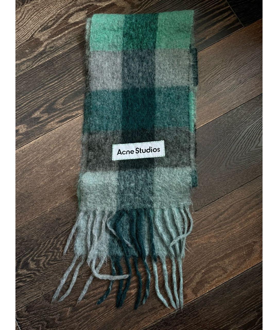 ACNE STUDIOS Зеленый шерстяной шарф, фото 2