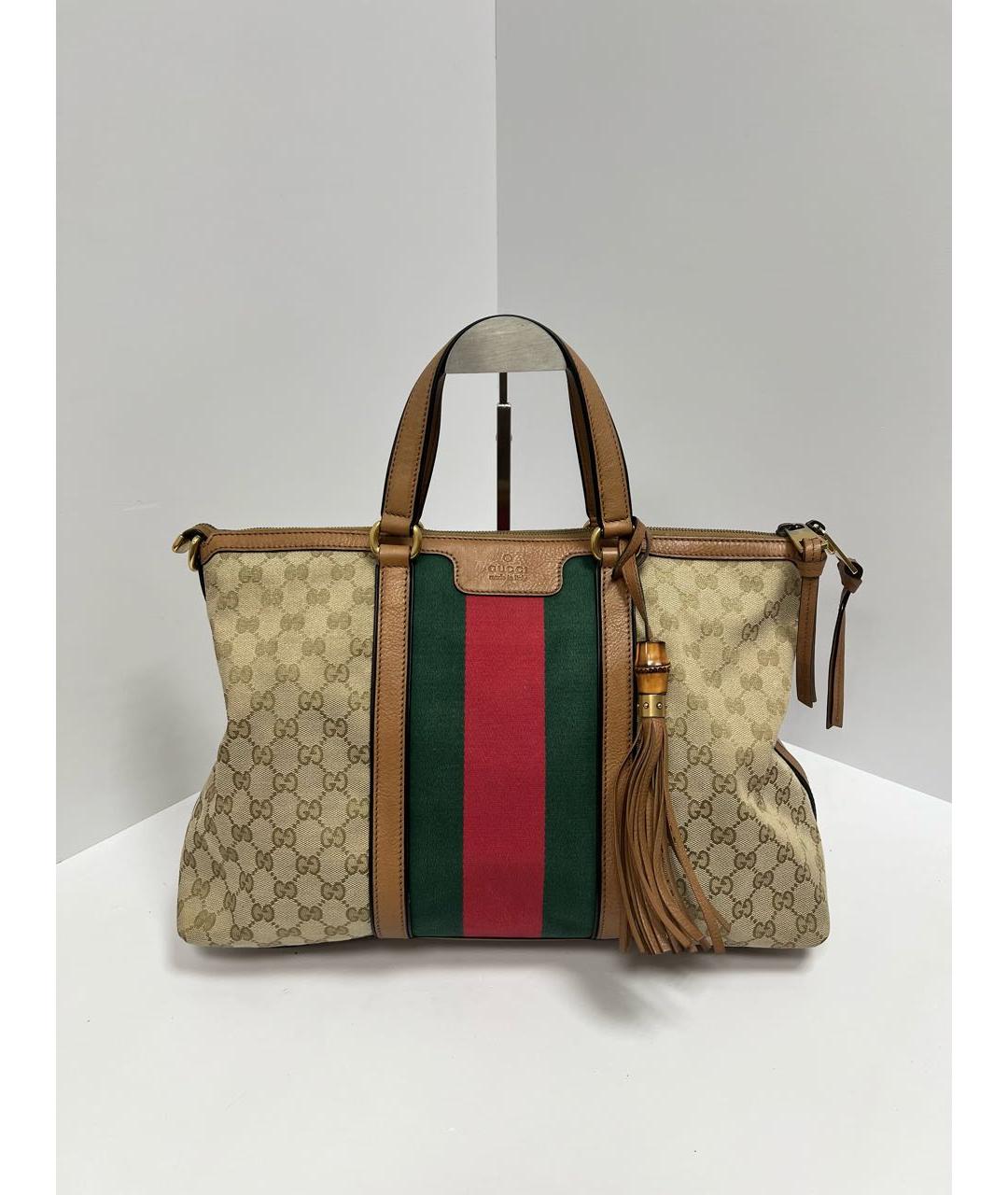 GUCCI Бежевая кожаная сумка с короткими ручками, фото 5