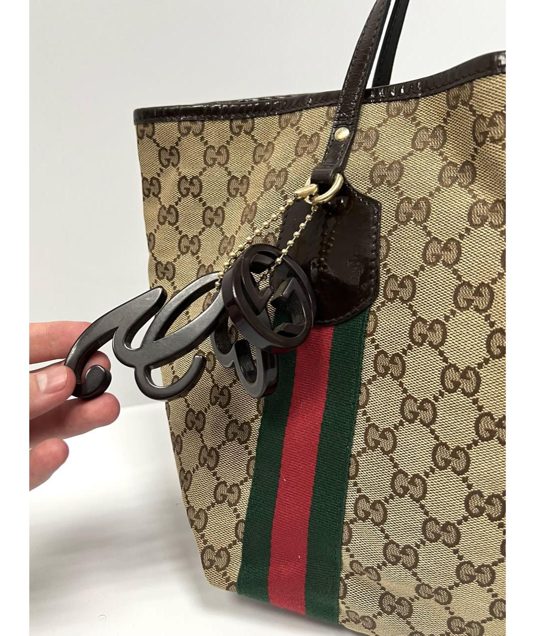 GUCCI Бежевая кожаная сумка с короткими ручками, фото 3