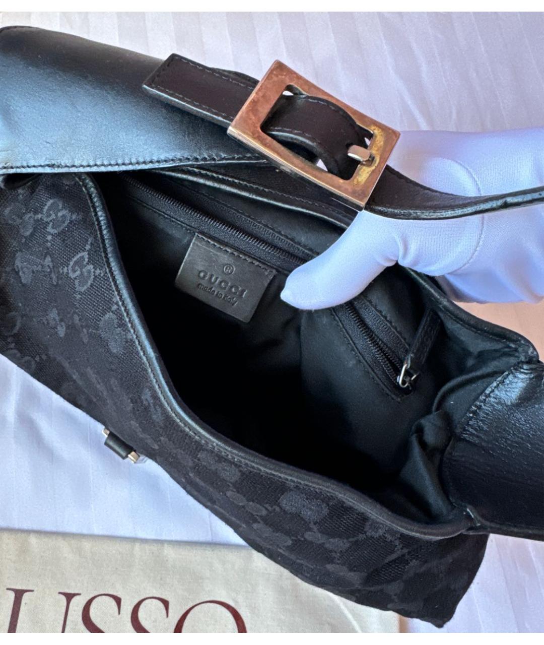 GUCCI Черная тканевая сумка с короткими ручками, фото 4