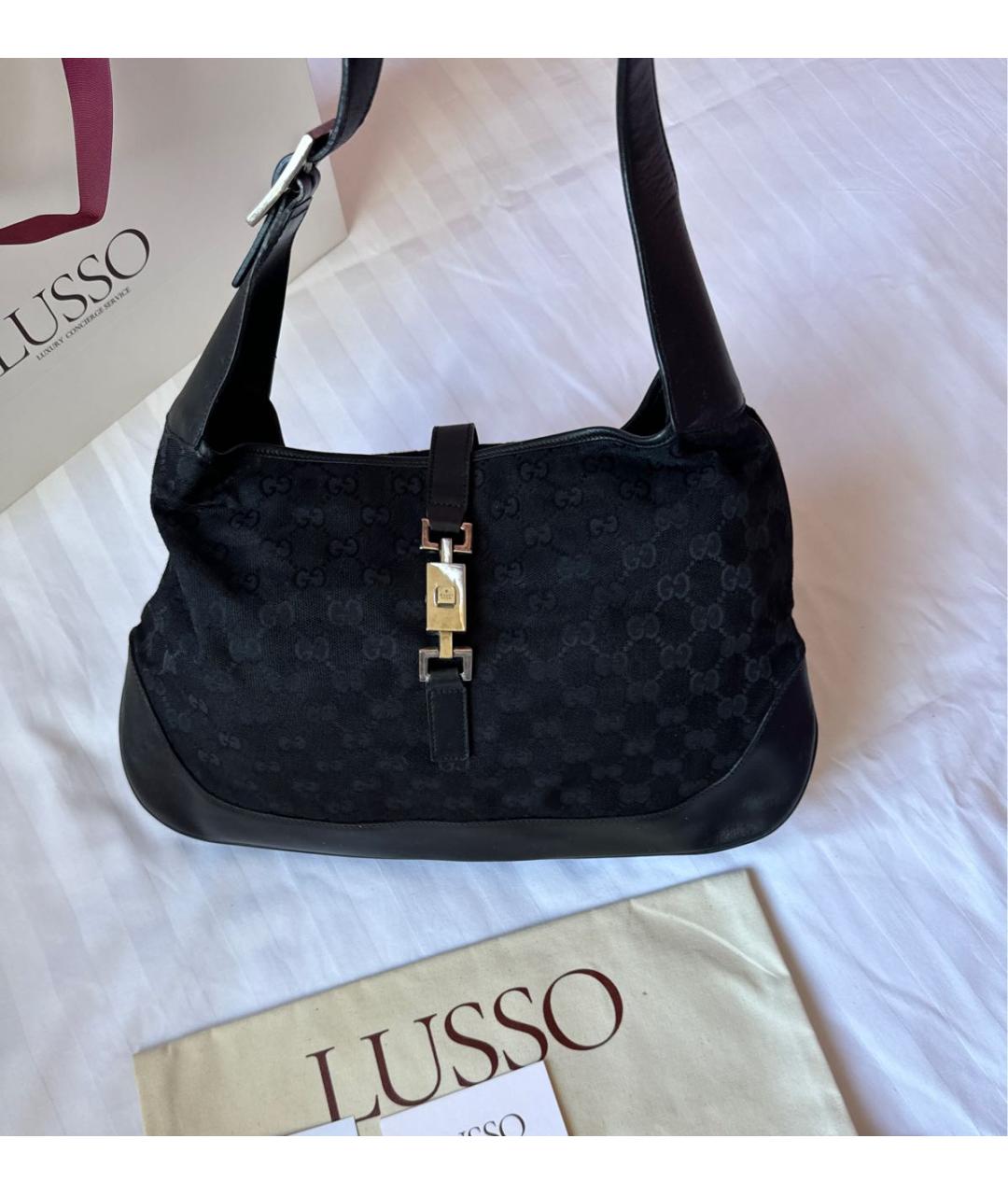 GUCCI Черная тканевая сумка с короткими ручками, фото 2